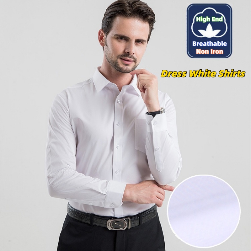Men Formal Office Wear Shirts - Camisa Social Masculina Branca de Manga