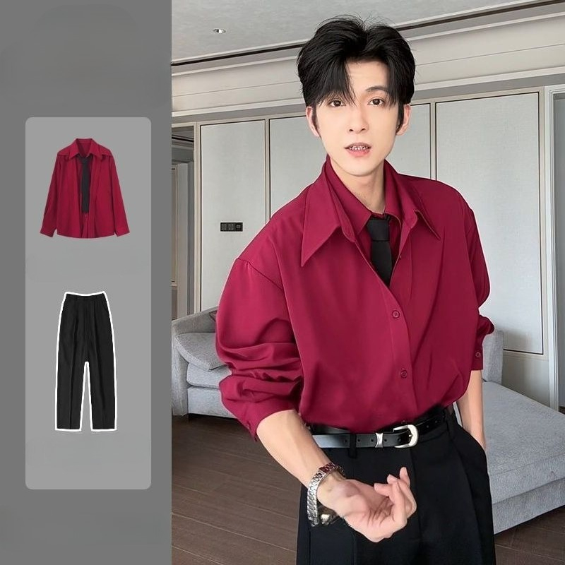 Conjunto Masculino de Camisa d - Men Formal Office Wear Shirts avaliação e preço