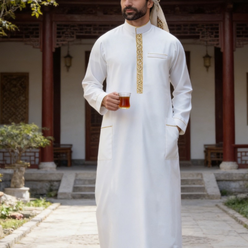 Thobe Masculino Árabe Bordado  - Arabic Formal Wear Men avaliação e preço